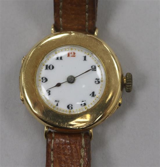 A 15ct gold trench style ladys wristwatch,